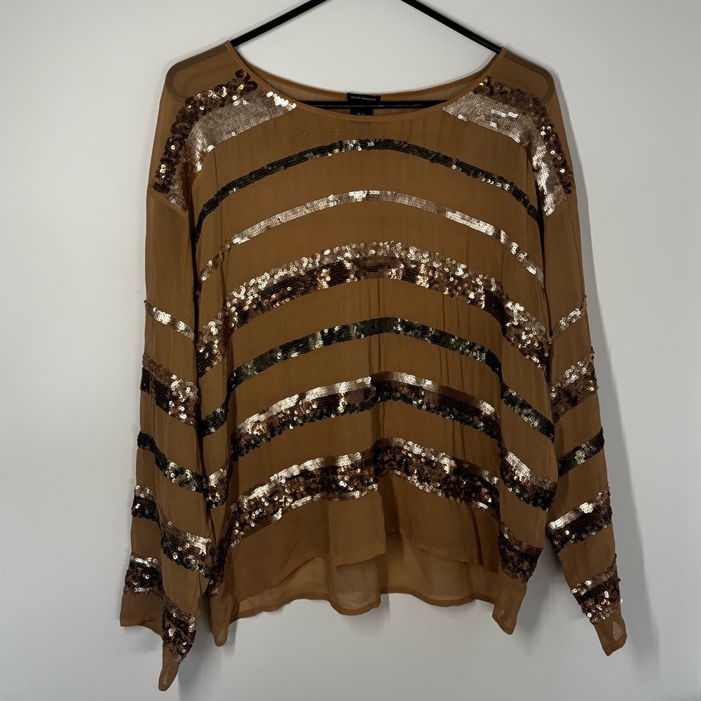 Club Monaco Silk Sequin Stripe Blouse